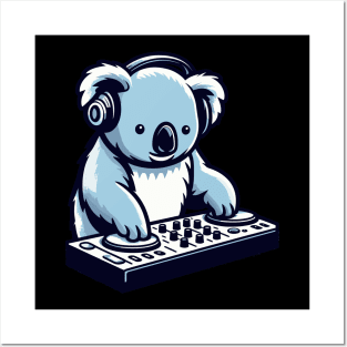 Cute koala bear with headphones and dj mixer, koala lover, kawaii koala bear illustration Posters and Art